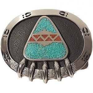 Turquoise Coral Bear Paw Belt Buckle Claw Inlay